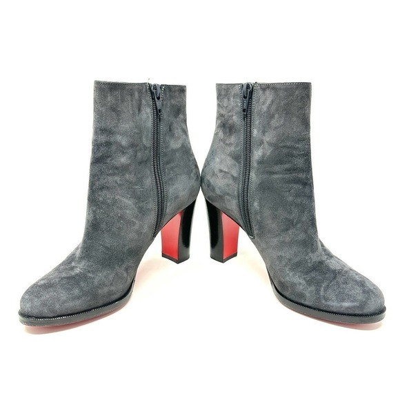 Christian Louboutin Heeled Ankle Boots Side Zip Pointed Toe Suede Grey EU 36.5 - Picture 6 of 9